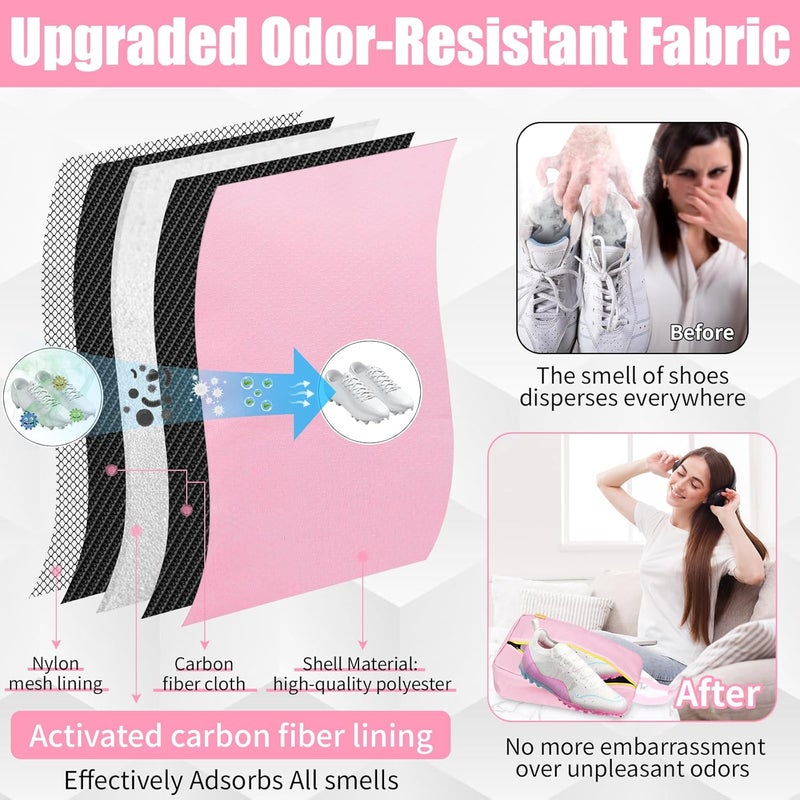 SelfTek Smell Proof Travel Shoe Bags for Women - Cleat Bags for Sports, Water-Resistant Travel Shoe Organizer with Active Carbon Fabric, Lightweight Gol-f soccer cleats Shoe Bag- Pink - Image 4